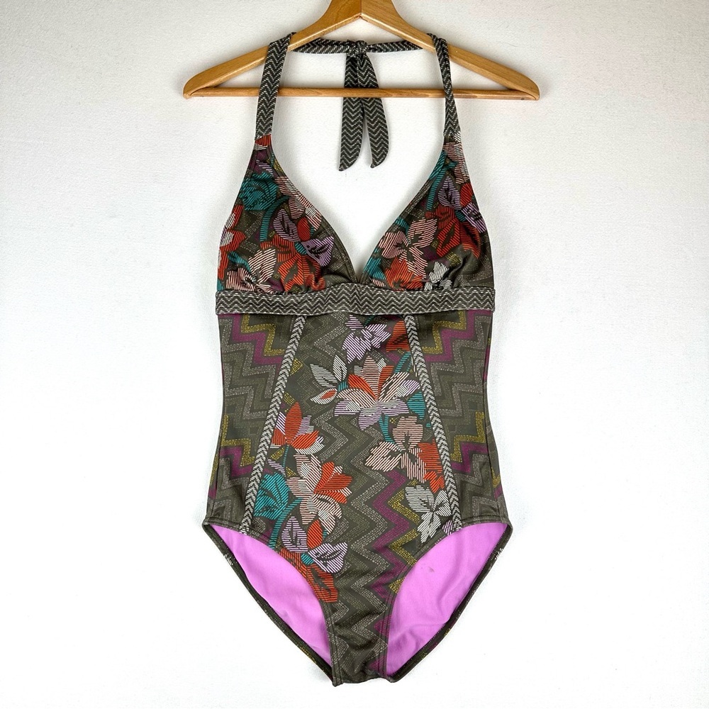Prana Lahari Mixed Print Halter One-Piece Swimsuit Pool Beach Vacation
